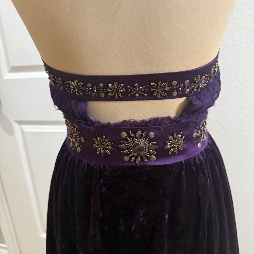 Sue Wong Nocturne Purple Velvet Silk Halter Mini Dress Beaded Y2K Whimsigoth 4 - Picture 9 of 13